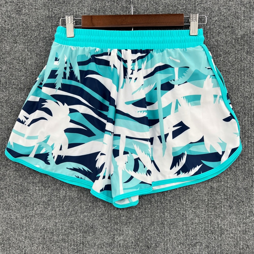 Summer Mae Swim Shorts Women 10 Teal Palm Drawstring Beach Tropical Vacation - Picture 8 of 8